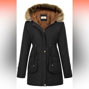 Grace Karin Black Utility Jacket with Faux Fur Hood